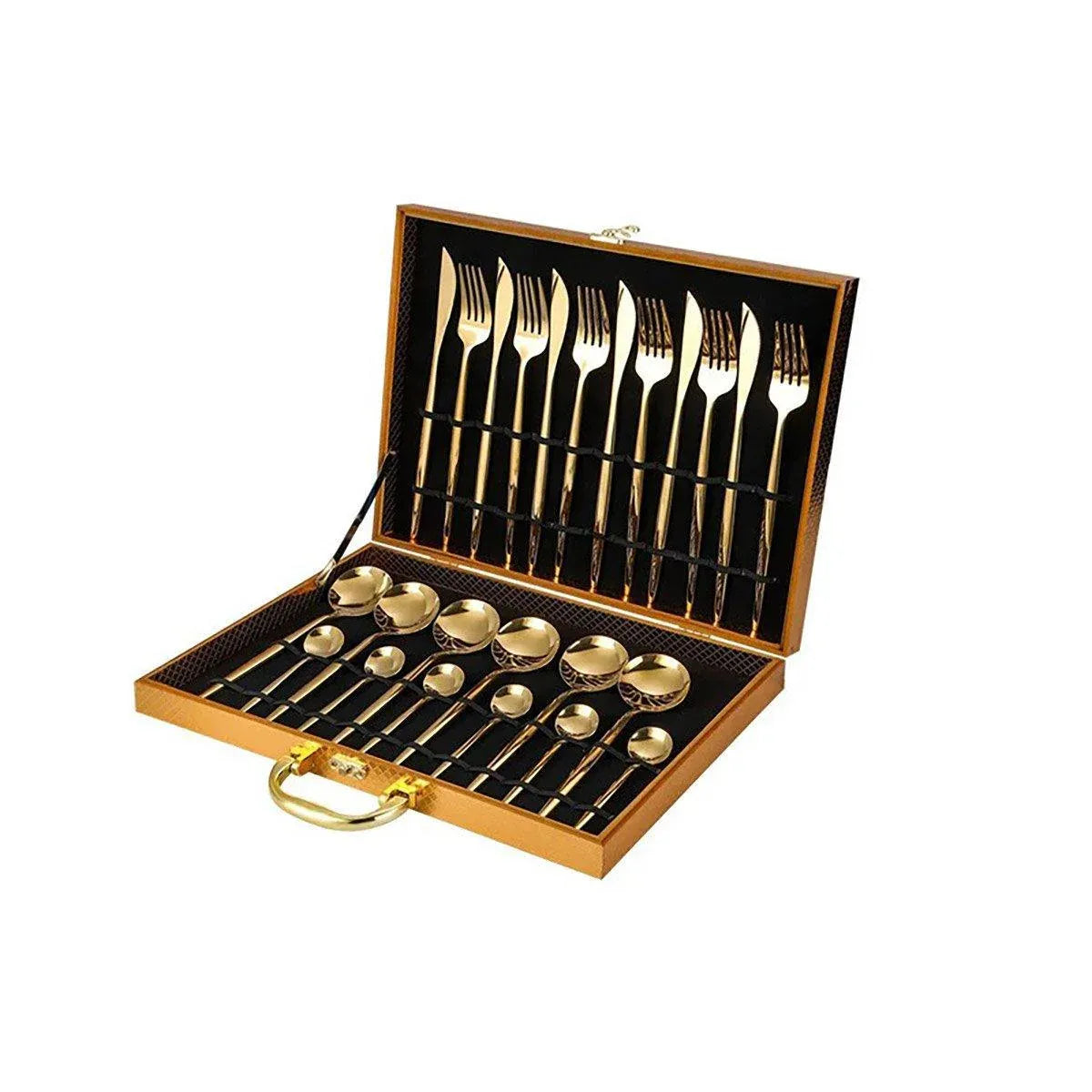 24PCS Stainless Steel Cutlery Set Knife Fork Spoon Set Durable Flatware Dining - Gold gift box set