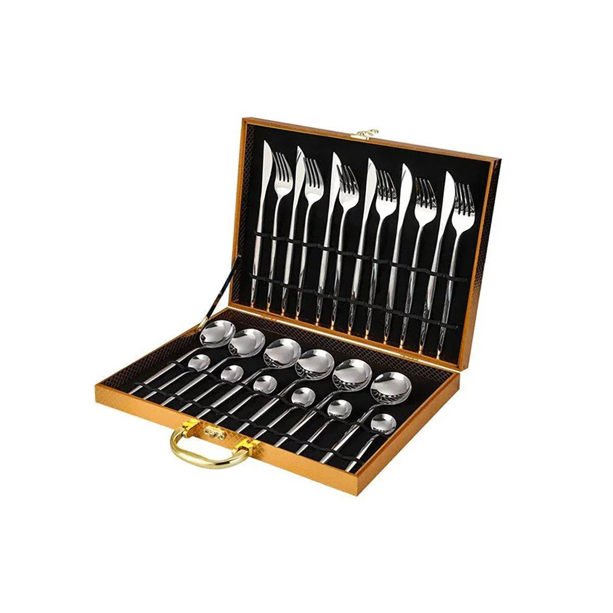 24PCS Stainless Steel Cutlery Set Knife Fork Spoon Set Durable Flatware Dining - Silver gift box set