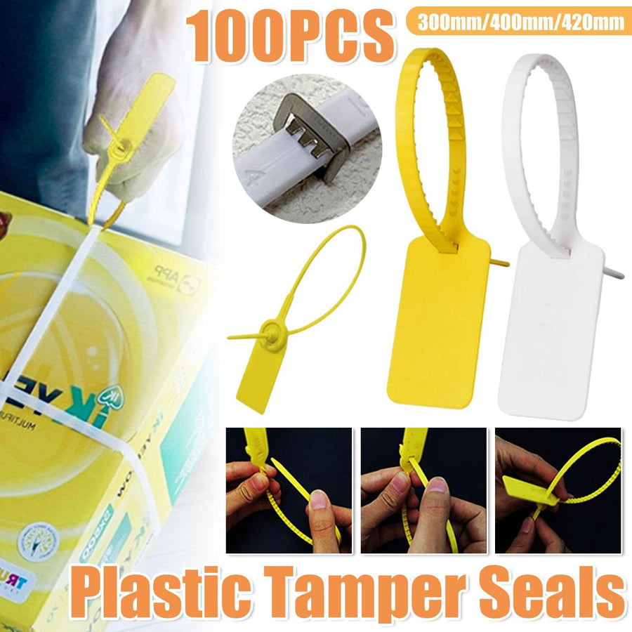 100pcs Plastic Seal Security Tags Plastic Label Tabs Ties for Luggage Bags - Yellow-420mm