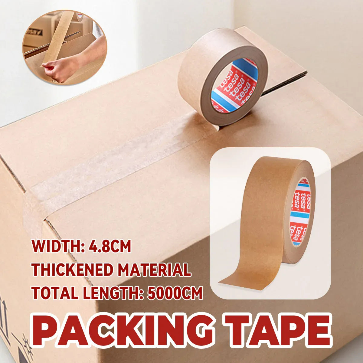 Silent Kraft Paper Carton Packing Tape Hand Tearable High Load