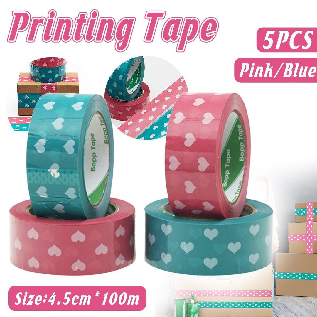 5pcs Cute Personality Packing Sealing Tape Adhesive Heart Design Colourful Glue - Pink