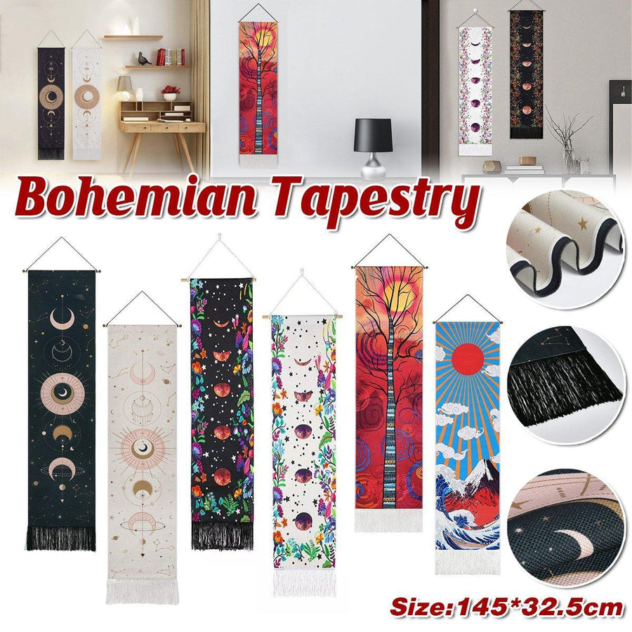 Bohemian Wall Hanging Tapestries Vintage Wall Decor Moon Phase Wall Art Decor - Flower-White