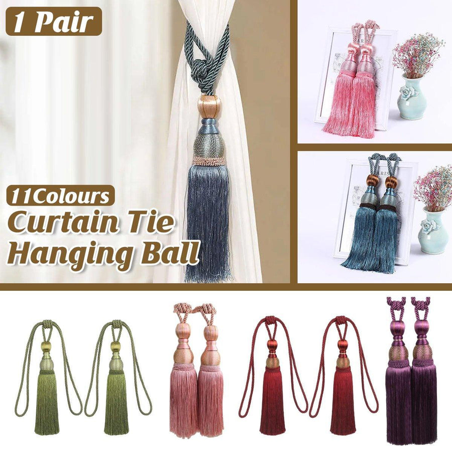 1pair Curtain Tiebacks Hanging Balls Tassel Rope Decorative Curtain Holders - Grey