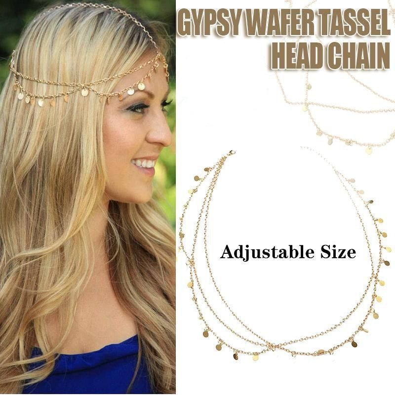 Bohemia Boho Gypsy Wafer Tassel Head Chain Headpiece Beauty Party Jewellery