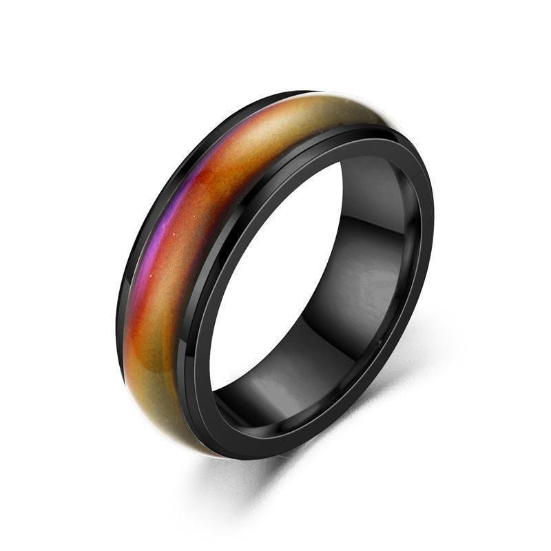 Mood Colour Changing Ring Temperature Sensitive Stainless Steel US Size 10 - Black