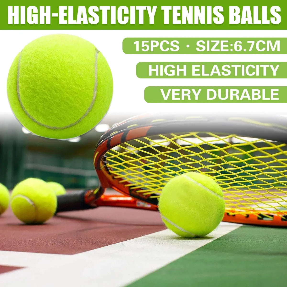 15Pcs High Elasticity Durable Training Tennis Balls Pressureless All Court Balls