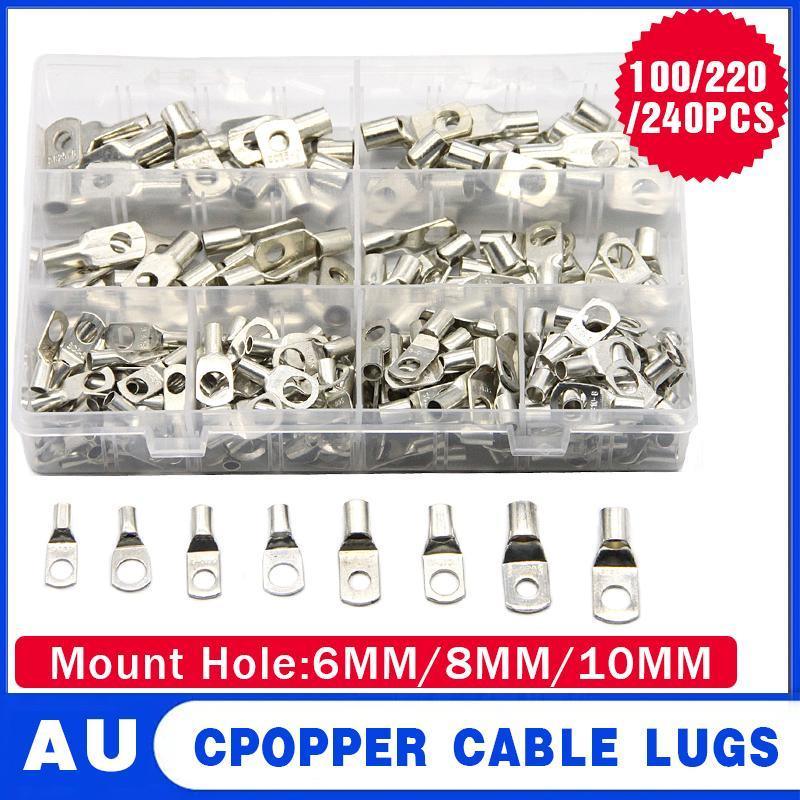 240Pcs 4WD Cable Lug Ring Battery Copper Tube Connector Kits Terminal Crimper - 240X SC4-SC25 Cable Lug Kits+Heat Shrink Tube