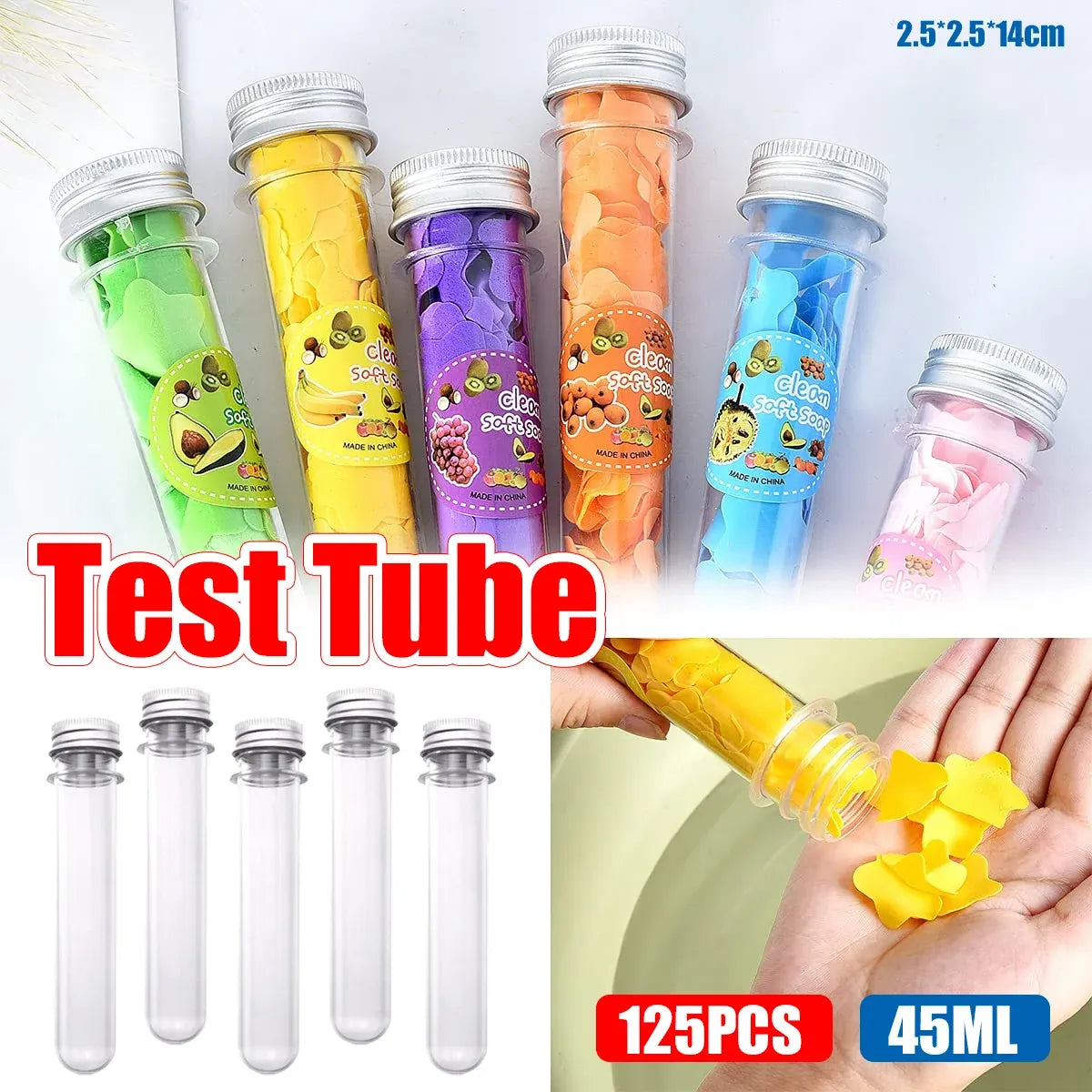 125PCS 45ml Clear Cylinder Test Tube with Lid Bottle Small Storage Container