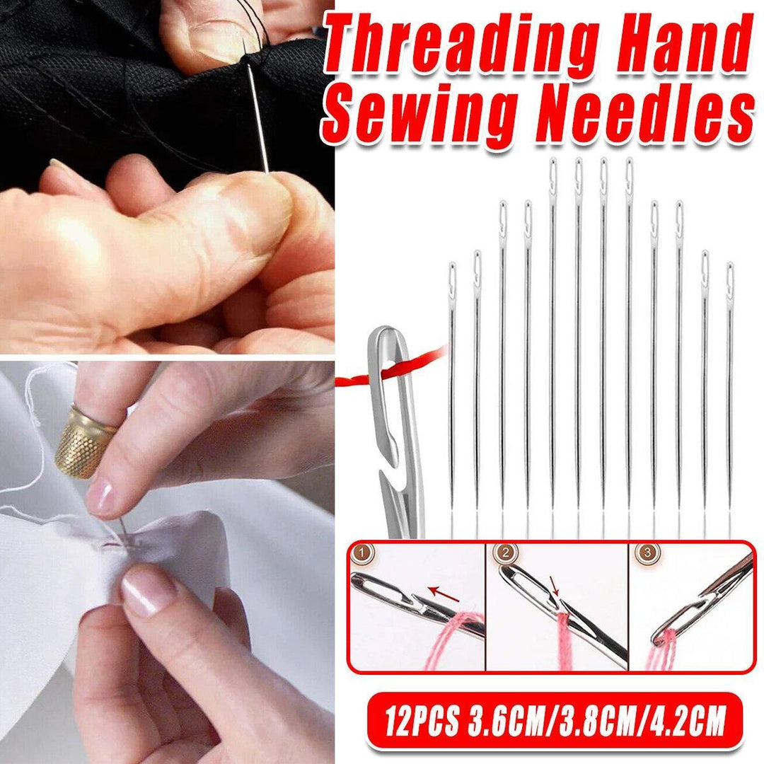 12PCS Easy Self Threading Hand Sewing Needles Assorted Sizes for DIY Stitching