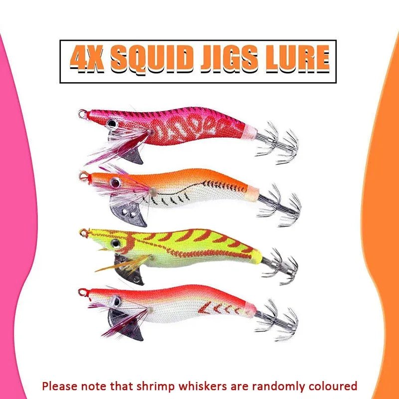4PCS Glow Squid Jig Lures Double Hook Egi Bait for Calamari and Saltwater Fishing