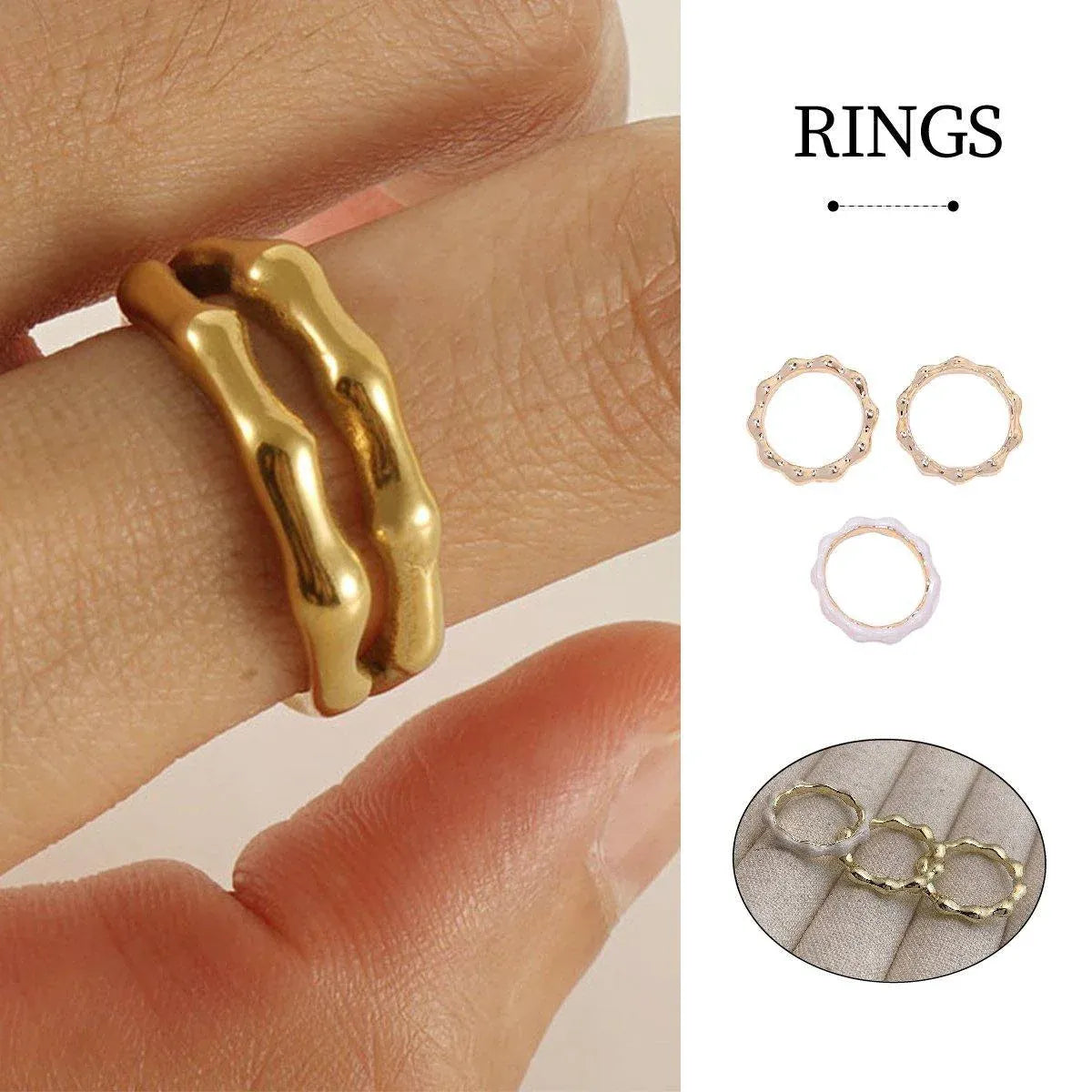 Painted Oil Round Irregular Simple Three-piece Ring