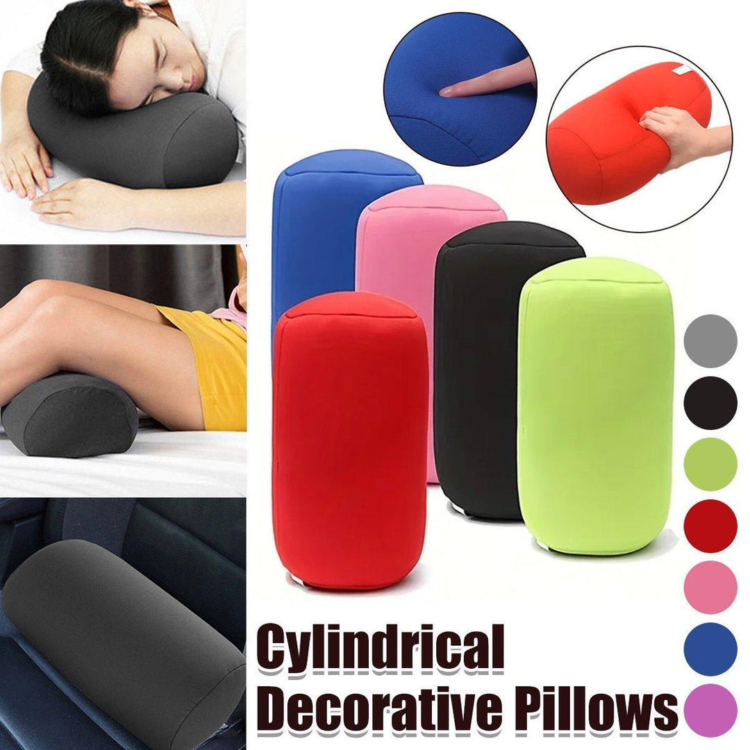Solid Color Cylindrical Foam Particle Pillow Multi-Functional Neck Waist Support - Grey