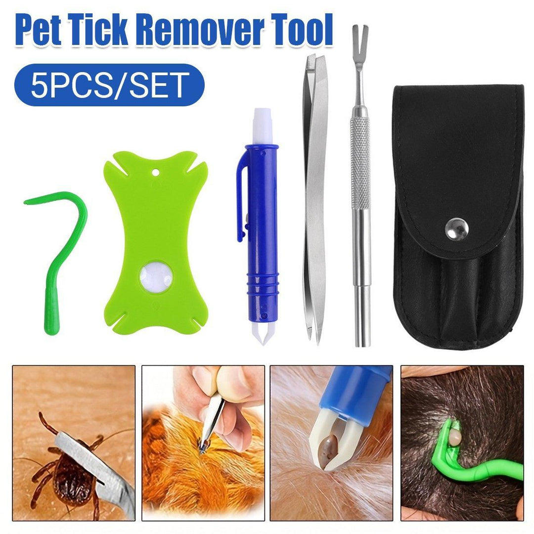 5PCS Pet Flea Tick Removal Tool Set Dog Cat Lice Fork Tweezers Kit Silver Hook