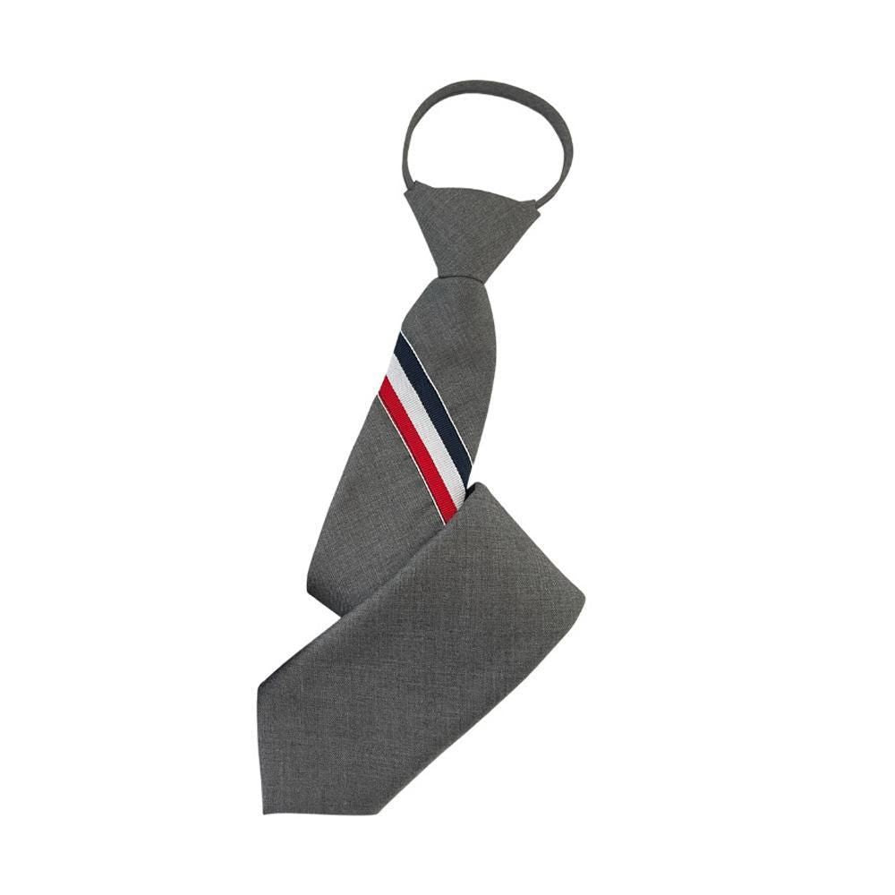 Men's zipper tie Fashion Pattern Striped Cotton Tie Preppy Student Slim Necktie - Grey