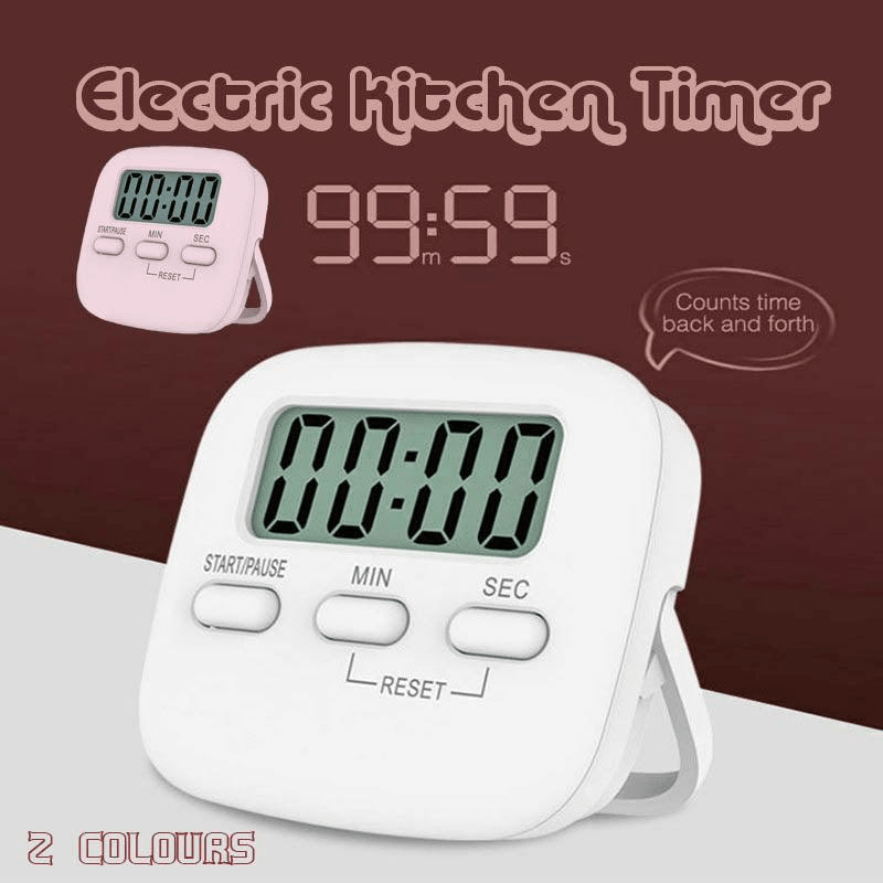 Digital Kitchen Timer 99 Minute Countdown Clock With LCD Display and Metal Mount - White
