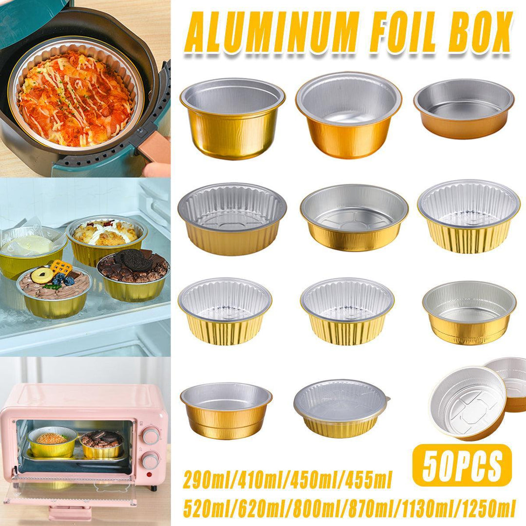 50PCS Thickened Round Aluminum Foil Containers with Plastic Lids - 455ml