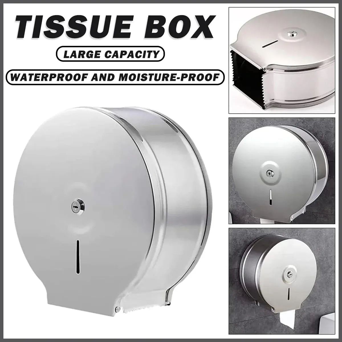 Stainless Steel Toilet Paper Box Large Roll Dispenser Waterproof Tissue Holder
