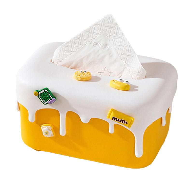 Cream Tissue Box Desktop Paper Holder Decorative Cardboard Napkin Storage Case - Yellow