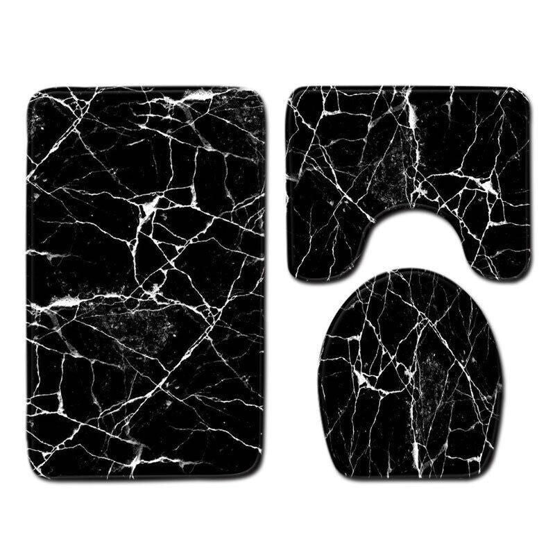 Washable Anti Slip Bathroom Mat Toilet Seat Lid Cover Pedestal Rug Bath Carpet - Set A
