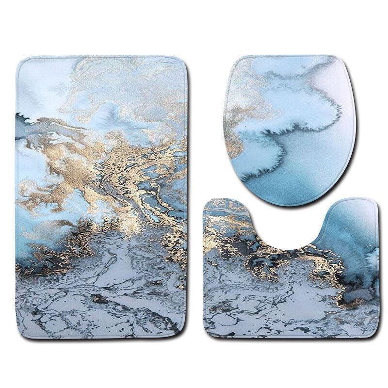 Washable Anti Slip Bathroom Mat Toilet Seat Lid Cover Pedestal Rug Bath Carpet - Set C