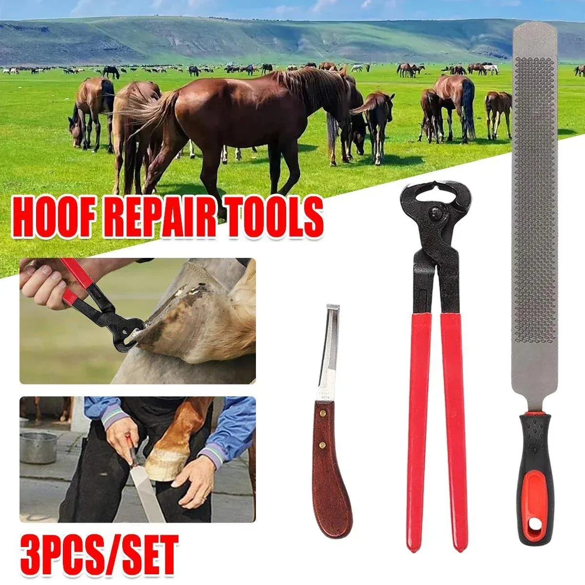 14 Inch Shoe Repair Tool Set Pliers Knife File Horseshoe Shear Hoof Trimming Kit