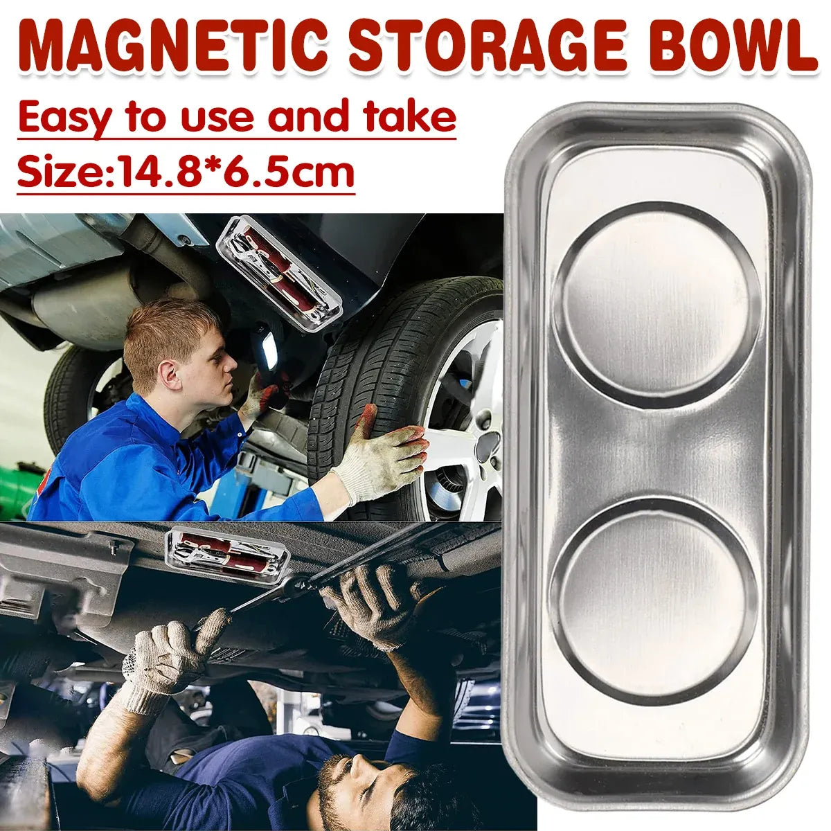 Stainless Steel Strong Grip Bowl Tool Tray Set for Garage and Workshop Storage