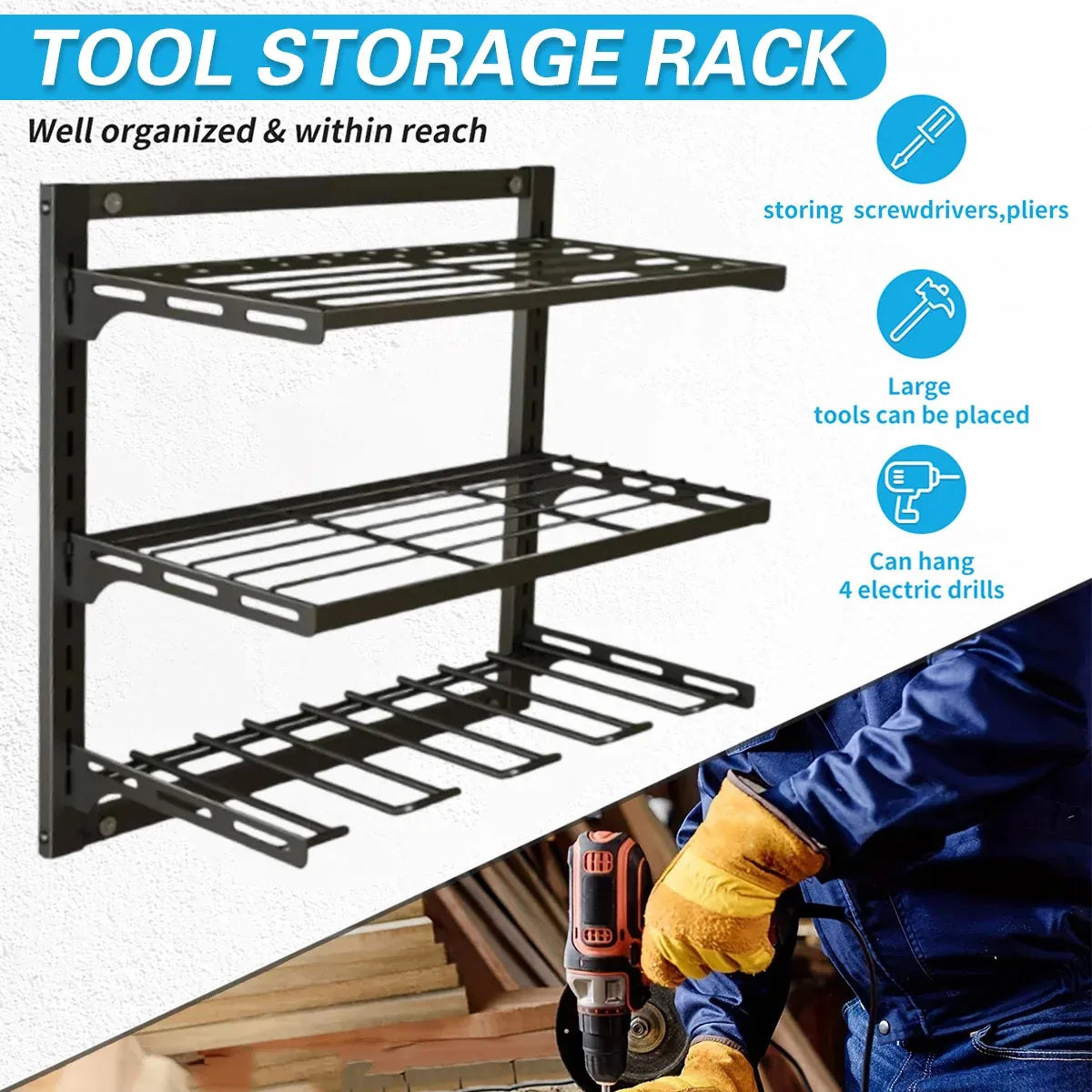 Wall Mounted Electric Drill Tool Rack Garage Screwdriver Storage Organizer