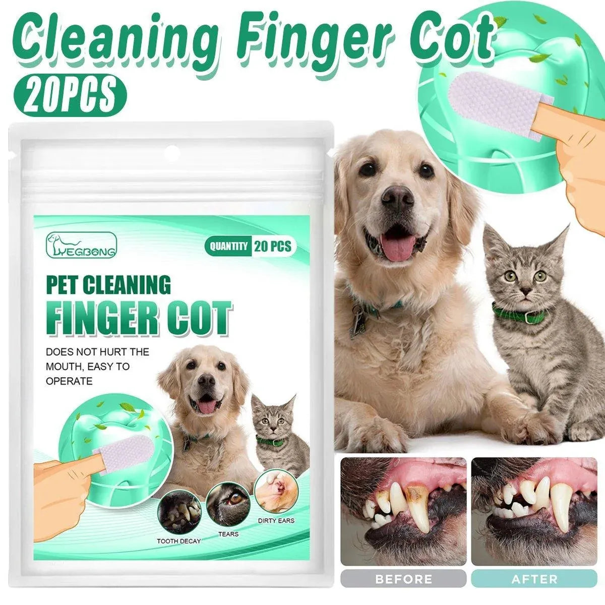 20pcs Pet Tooth Cleaning Finger Set Tartar Remover for Cats Dogs Oral Care Tool