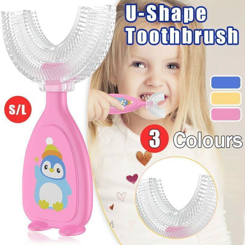 U-Shaped Silicone Toothbrush 360 Degree Design for Gentle Oral Care L Size - Yellow