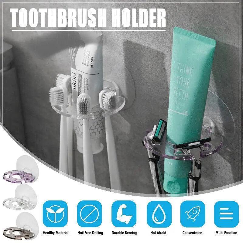 Toothbrush Holder Wall Mount Sucker Bathroom Suction Cup Toothpaste Storage Rack - Purple