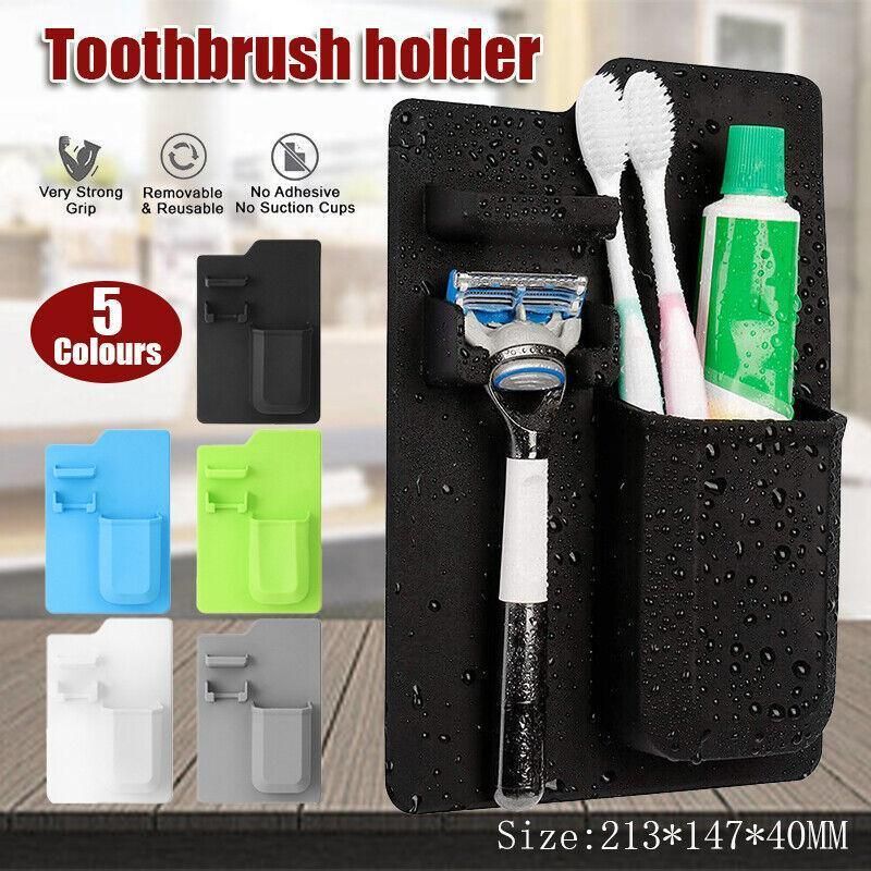 1PC Space Toothbrush Holder Shower Organizer Silicone Bathroom Storage Razor Au - Blue