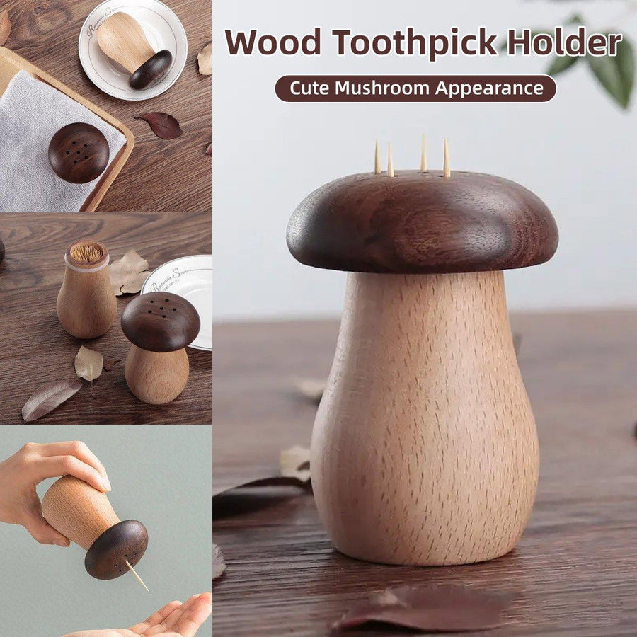 Solid Wood Toothpick Holder Black Walnut Beech Cute Mushroom Toothpick Box
