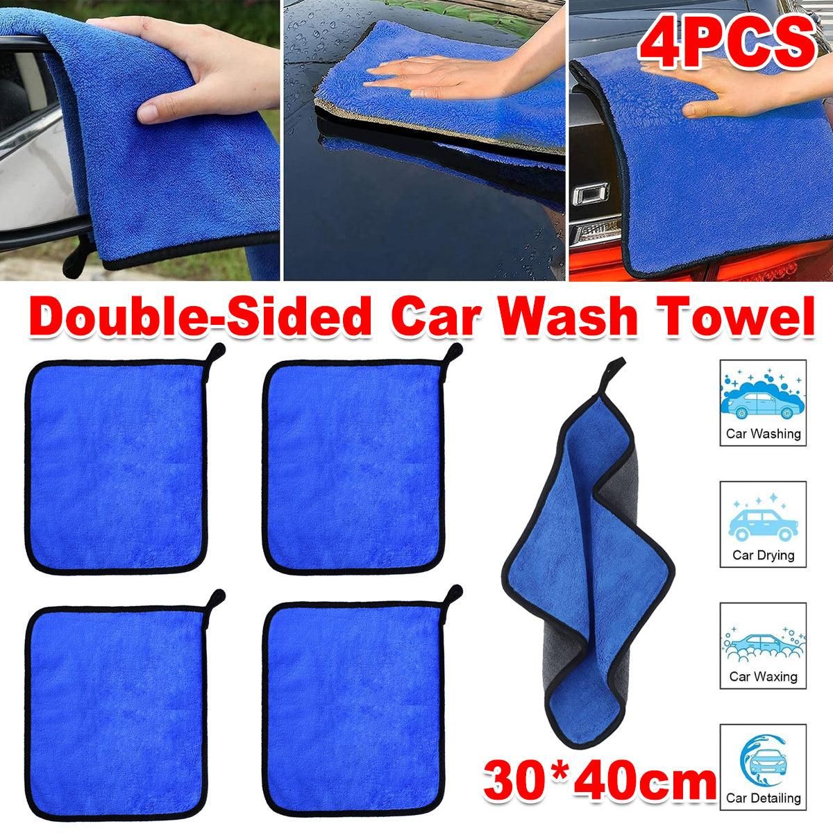 4pcs Car Wash Towels Double Sided Cleaning Wipe Microfiber Cloths Auto Detailing