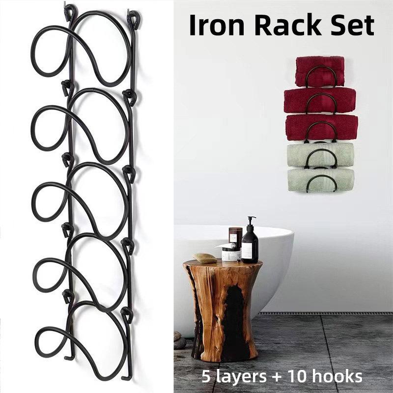 Multifunctional Wall Mounted Bathroom Storage Rack Multi Layer Towel and Wine
