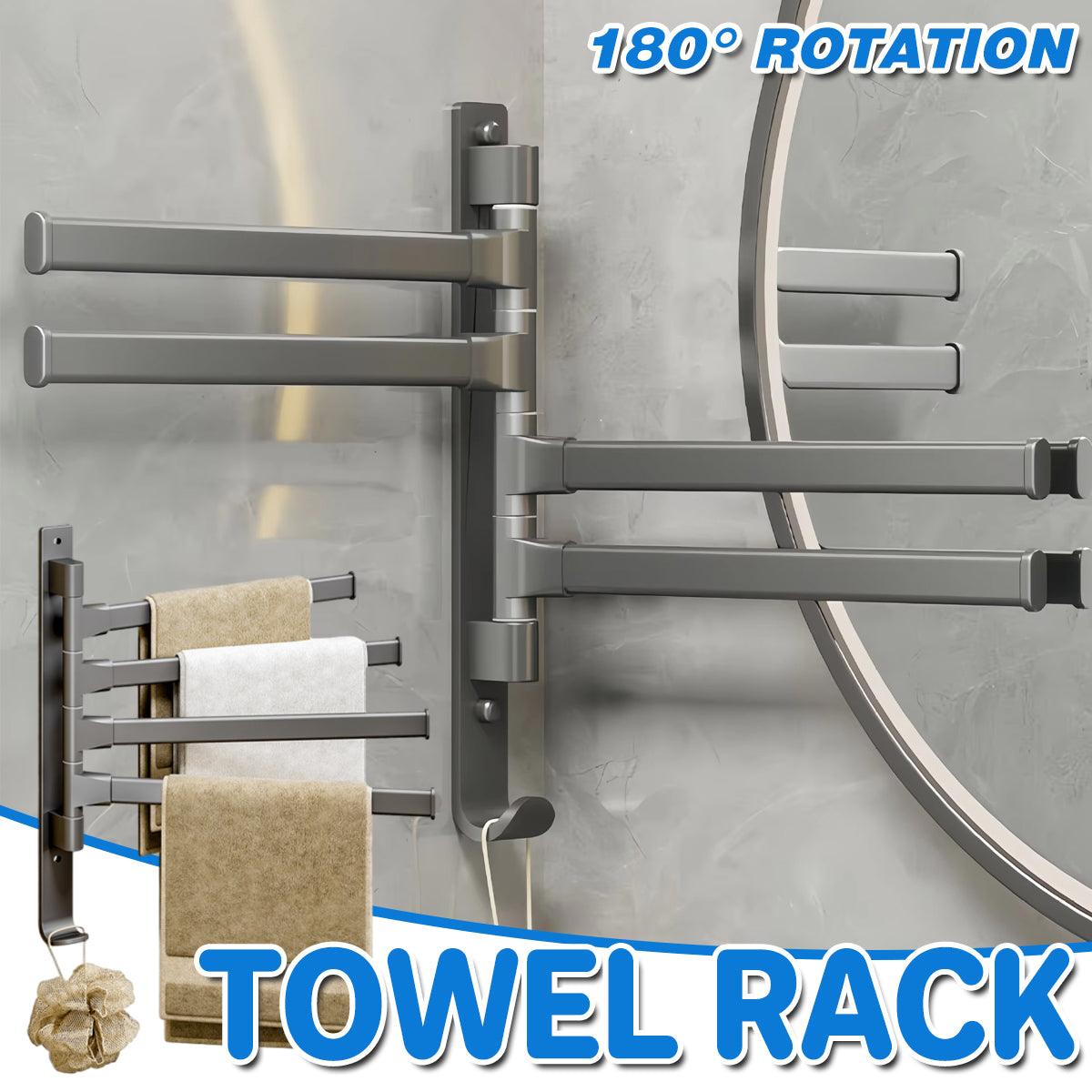 Rotating Towel Rack Wall Mounted Bathroom Shelf Multi Rod Swivel Towel Holder