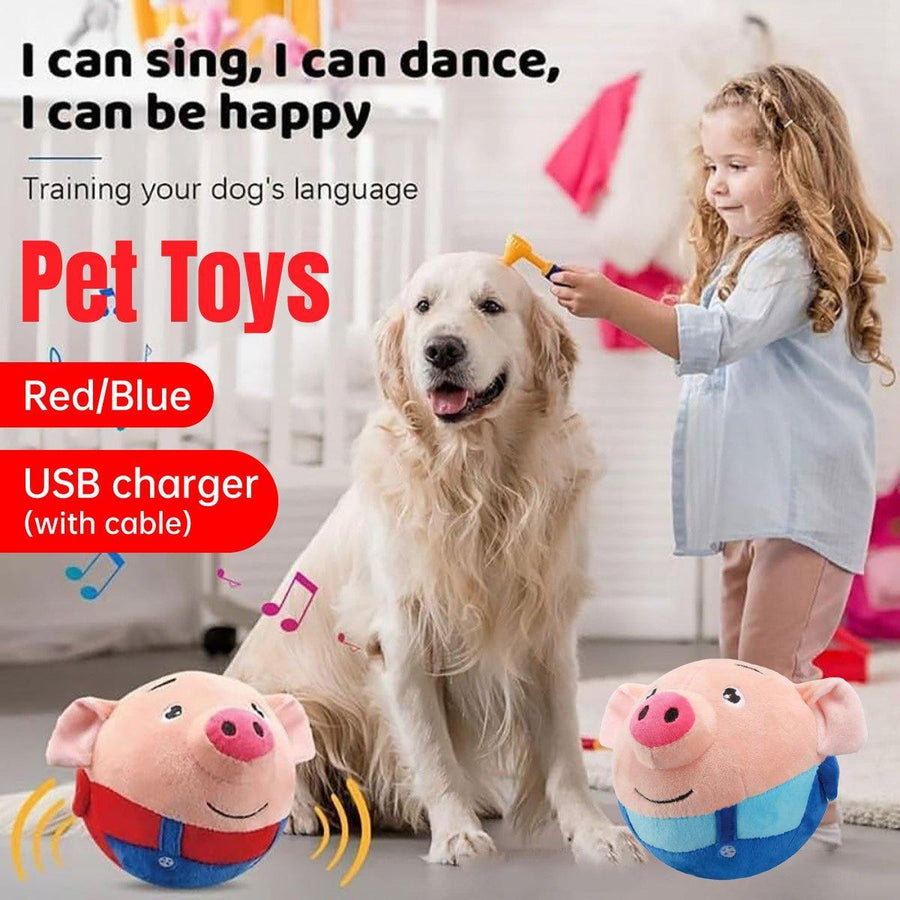Interactive Jumping Pig Toy for Pets Dogs Cats Fun Animal Bouncing Play Toy - Red