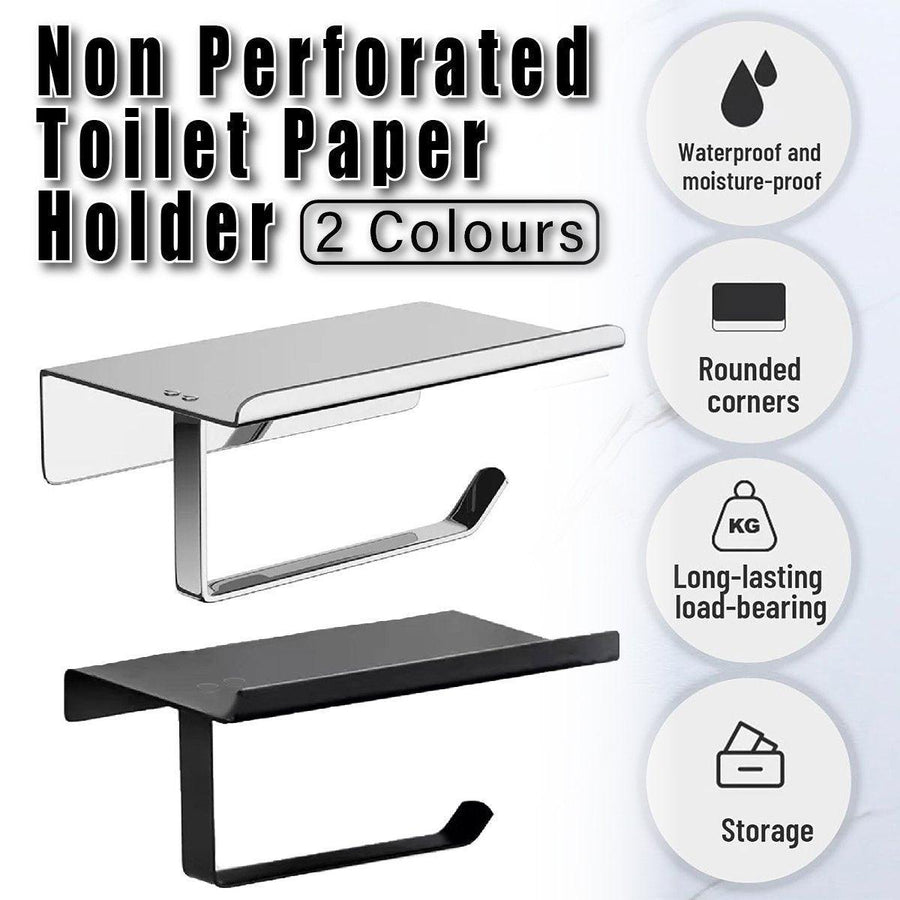 304 Stainless Steel Toilet Paper Holder Non-perforated Roll with Phone Rack - Silver