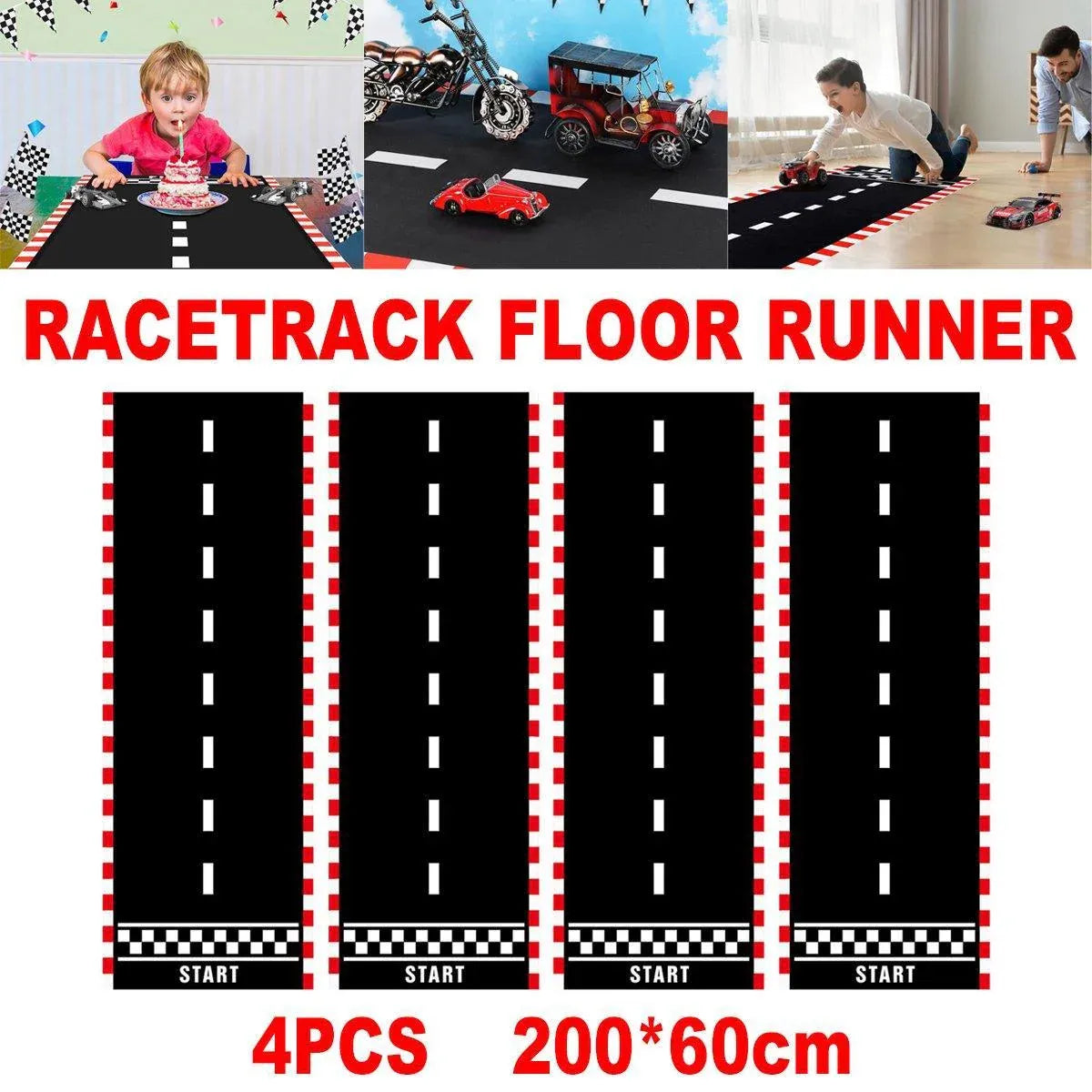 4pcs Black White Racing Runway Party Decor Fabric Race Track Background Material