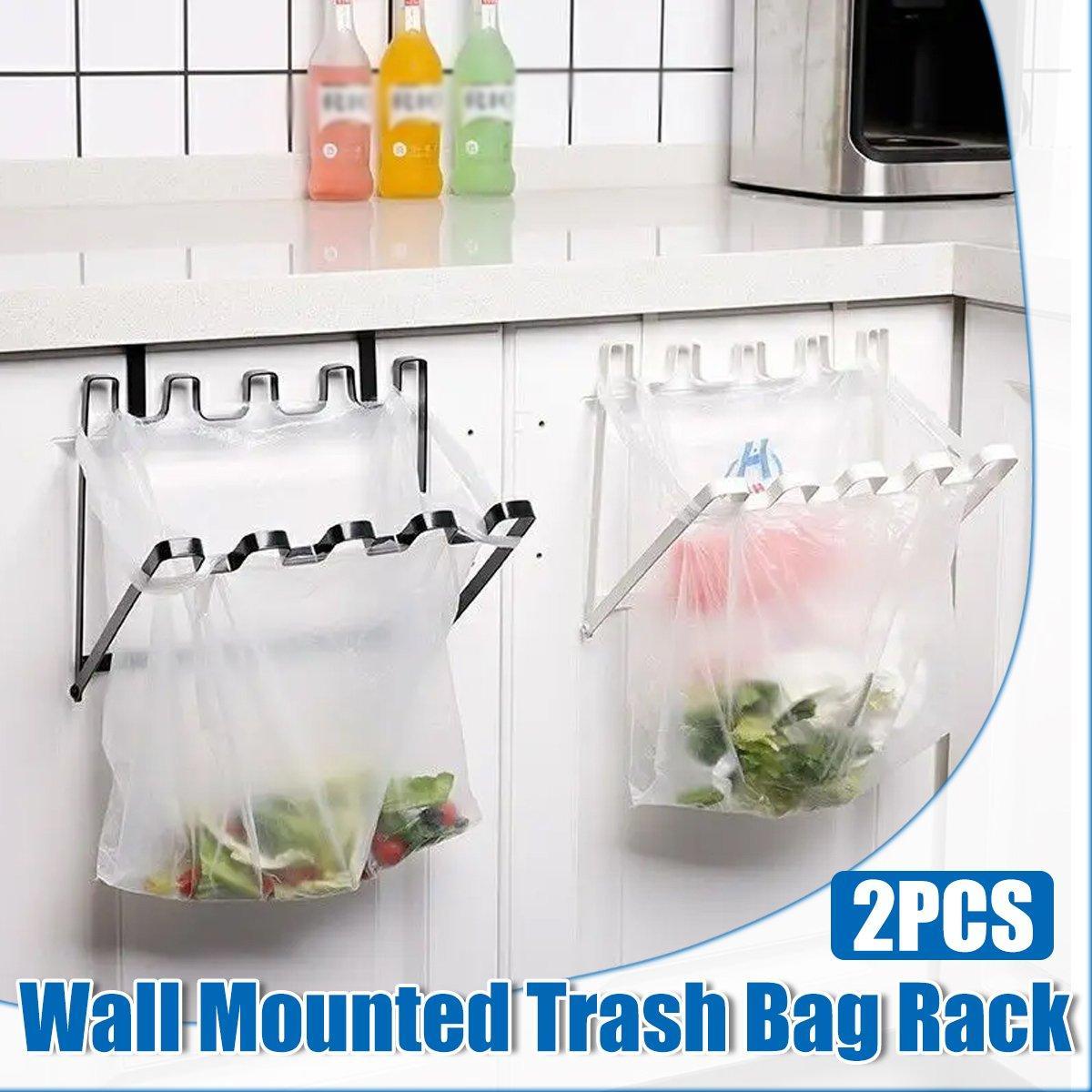 Wall Hanging Garbage Bag Shelf Hook Kitchen Storage Plastic Bag Hanger Rack Trash Bin