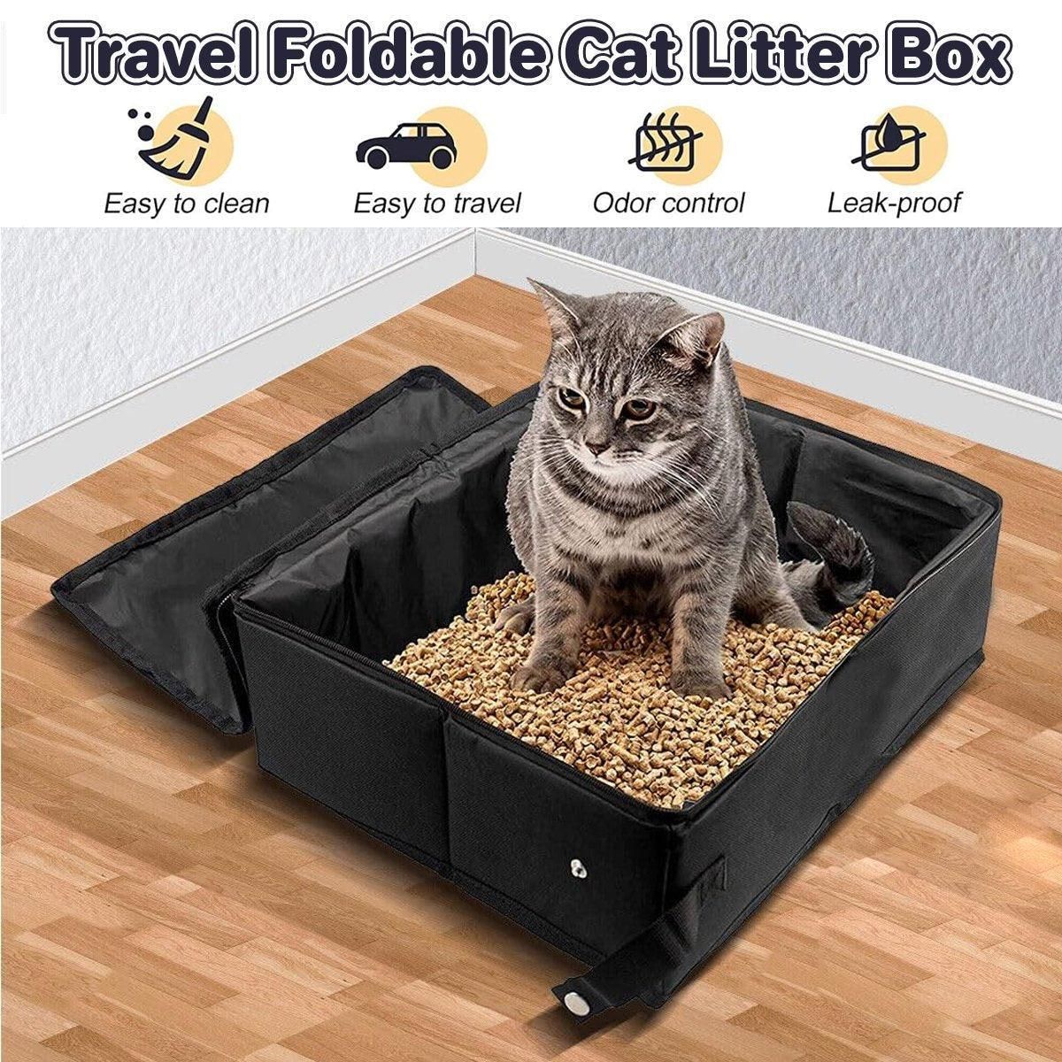 Portable Collapsible Travel Litter Box with Lid Foldable Fabric Litter Pan Bag