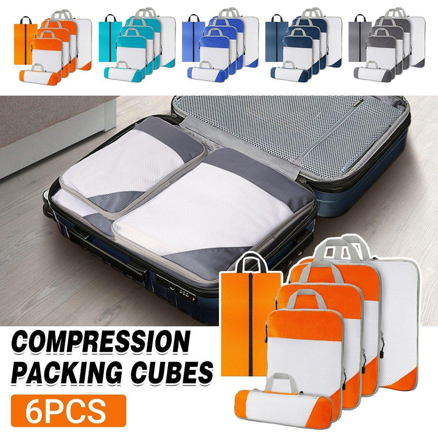 6pcs Mesh Visible Travel Storage Set Waterproof Nylon Compressible Storage Bags - Blue