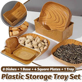 Snack Serving Tray Set Wood Grain Organiser Platter with Base Multi Compartment