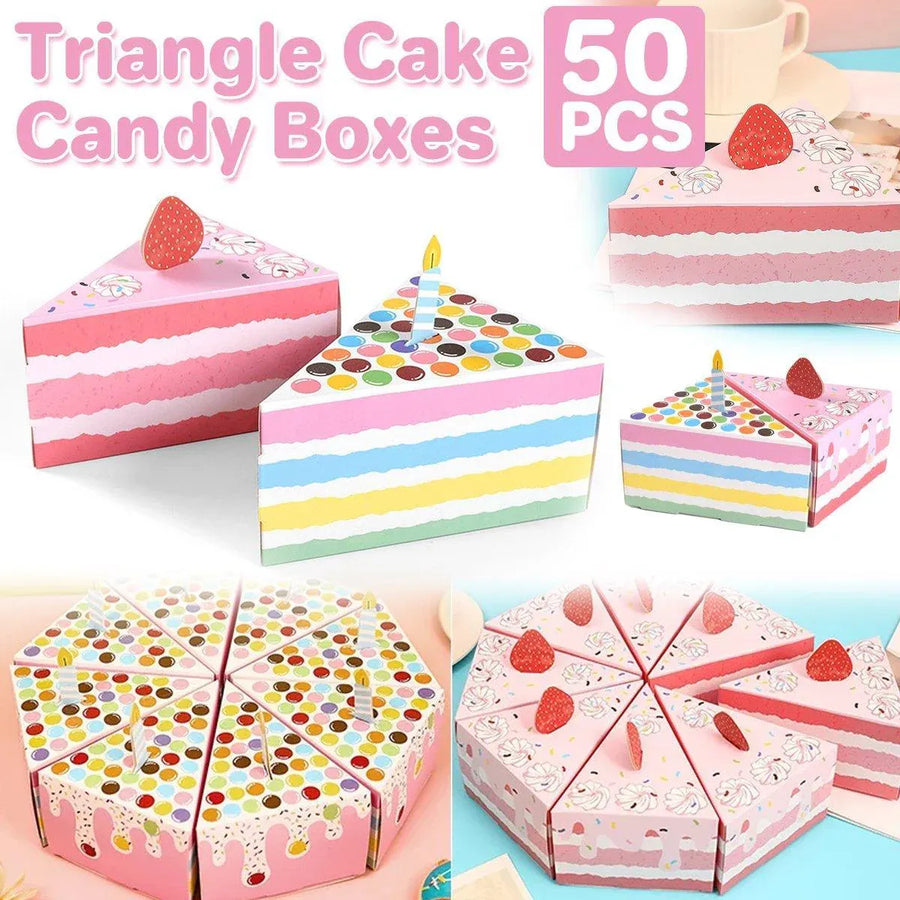50PCS Triangular Cake Shaped Candy Gift Boxes Lovely Party Wrapping