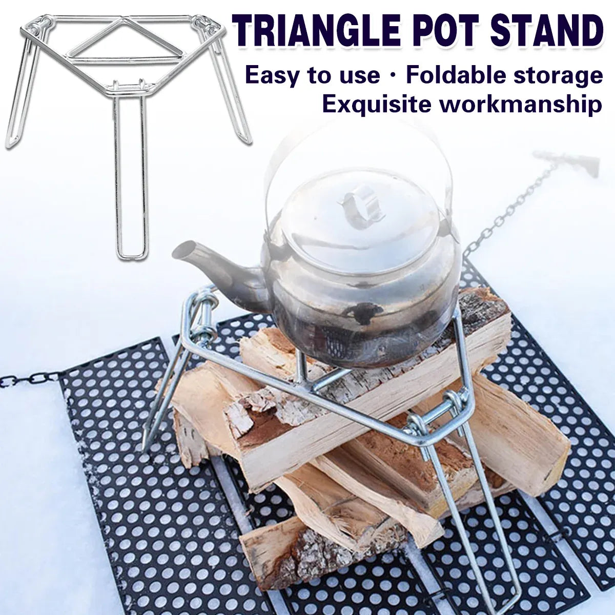Folding Tripod Camping Stove Rack Triangle Pot Stand Outdoor Cooker Use