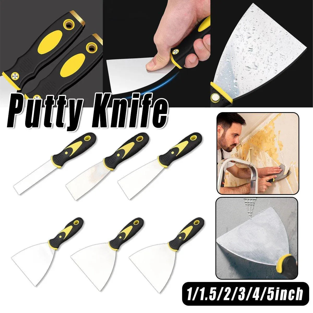 6PCS Stainless Steel Putty Knife Set Scraper Trowel Tool Kit for Cleaning Paint