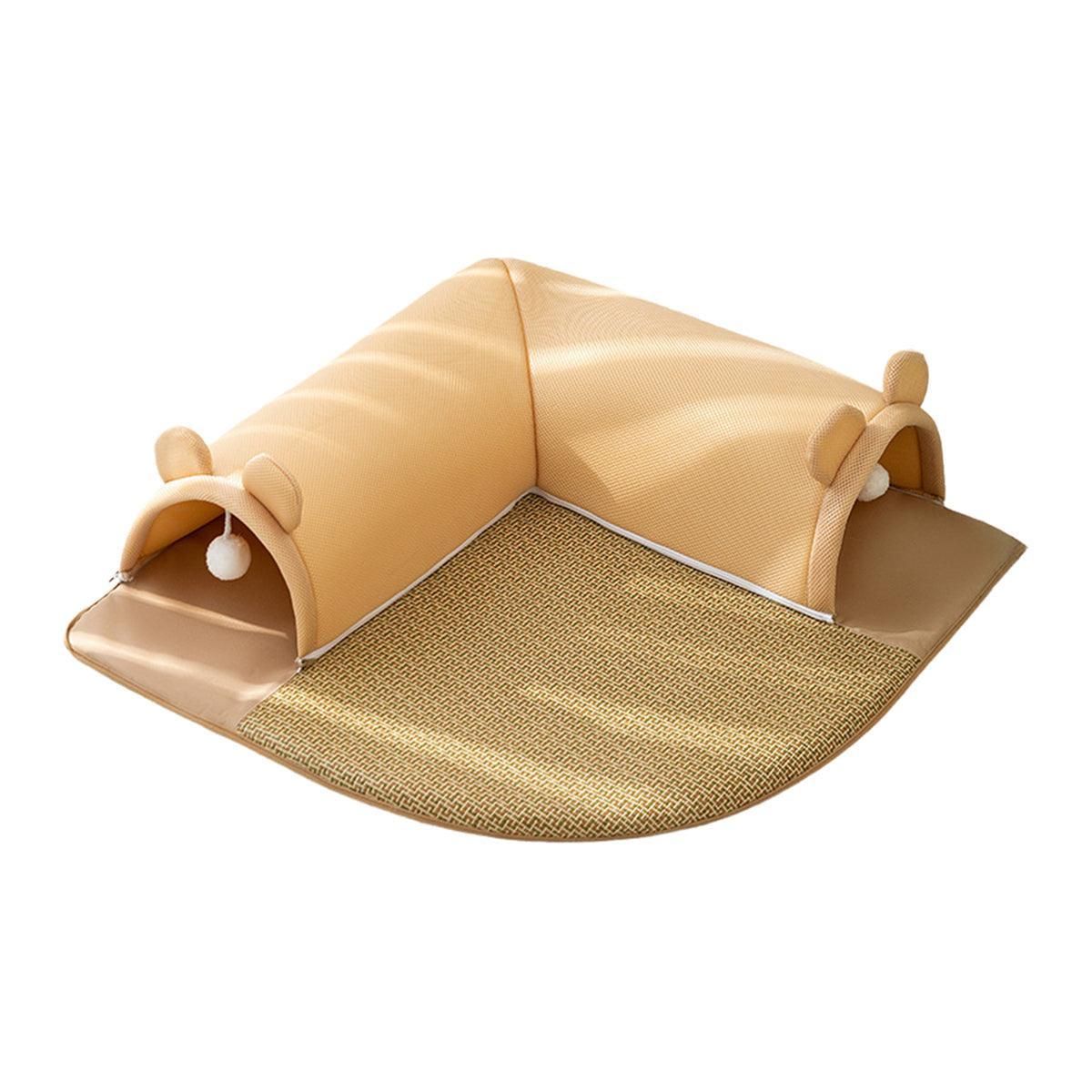 Washable Cat Tunnel Nest Corner Passage Cat House Easy Clean Pet Furniture - Brown-S