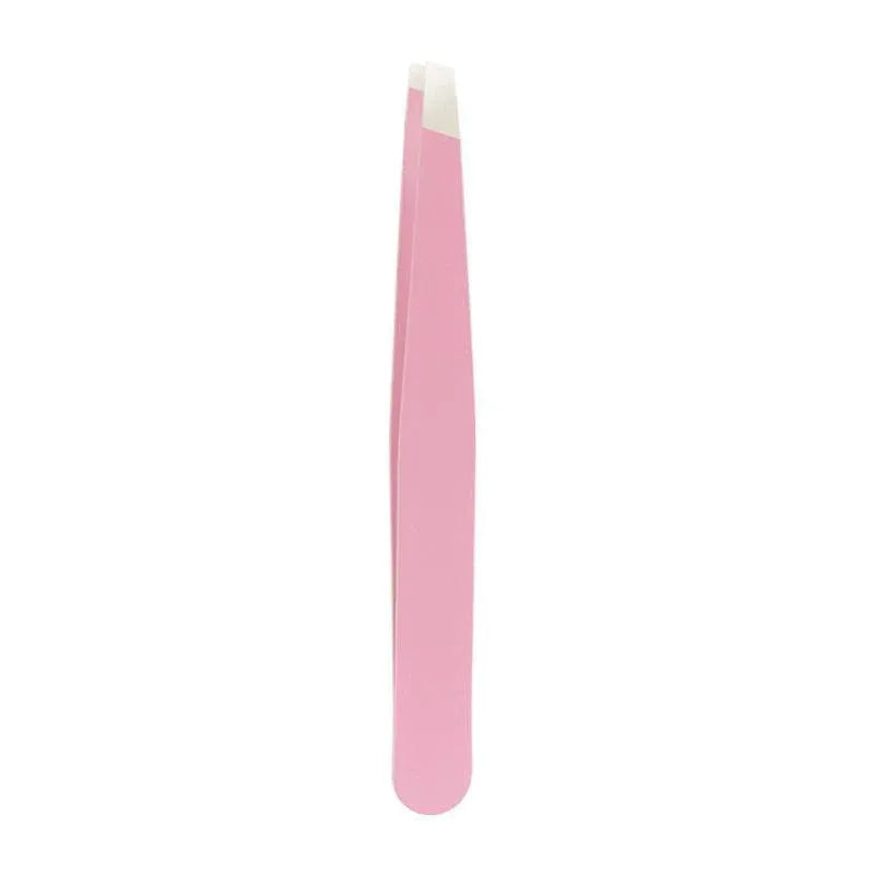 Stainless Steel Hair Eyebrow Tweezers Plucker Puller Beauty Slanted Nail Tip - Pink