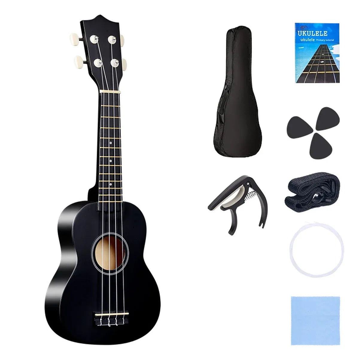 21 Inch Ukulele Beginner 4 String Small Guitar Easy To Learn Clear Sound Use - Black