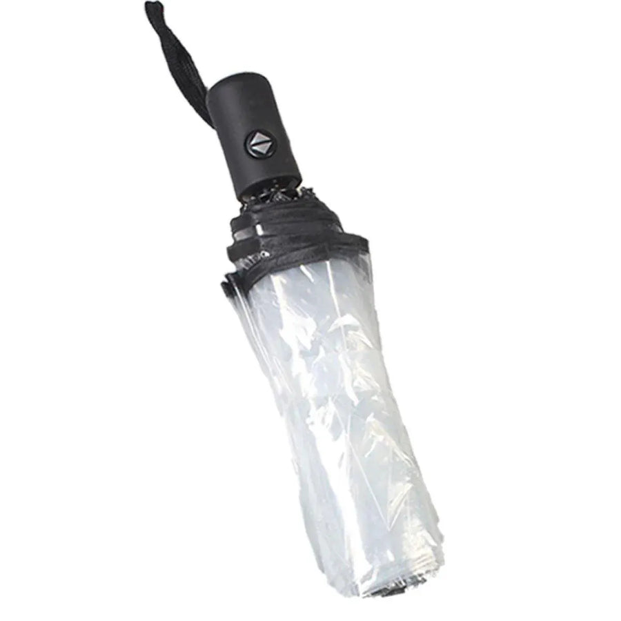 Transparent Folding Umbrella Compact Tri Fold Design Clear Rain Protection Cover - Automation-Black