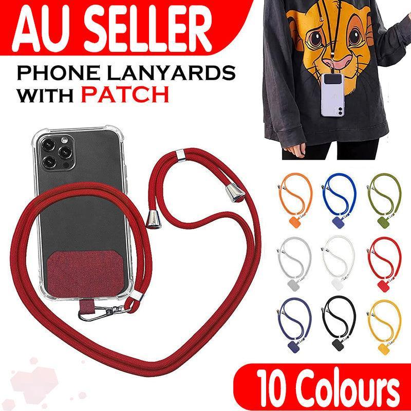 Adjustable Phone Lanyard with Patch for Most Cases Neck Strap Holder - Wine Red